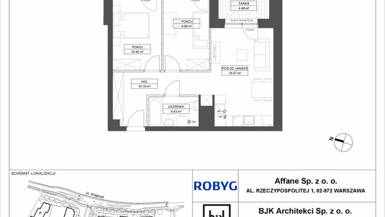 Rzut - Mieszkanie na sprzedaż 3 pokoje o powierzchni 53 m² - numer A.1M16 w WENDY