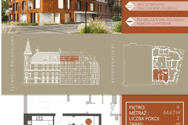 Rzut - Mieszkanie na sprzedaż 3 pokoje o powierzchni 62,63 m² - numer B.4.3 w Browar Jedności
