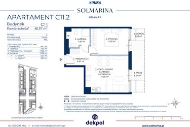 Rzut - Mieszkanie na sprzedaż 2 pokoje o powierzchni 40,97 m² - numer C11.2 w Sol Marina etap III
