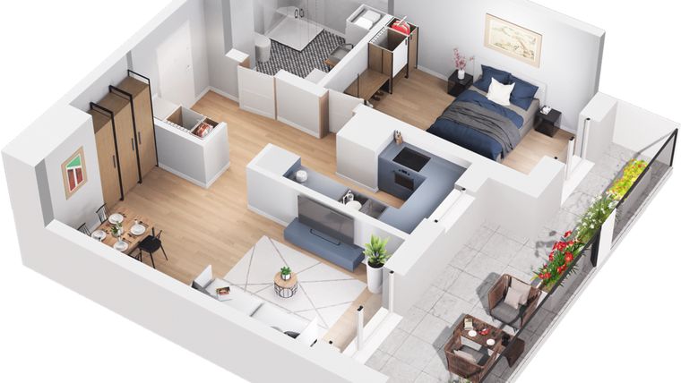 Rzut - Mieszkanie na sprzedaż 2 pokoje o powierzchni 49,14 m² - numer 2C-205 w Franciszkańskie Południe etap II