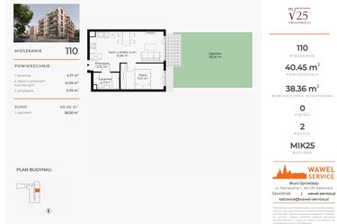 Rzut - Mieszkanie na sprzedaż 2 pokoje o powierzchni 40,45 m² - numer 110 w Mikusińskiego 25