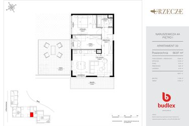 Rzut - Mieszkanie na sprzedaż 3 pokoje o powierzchni 56,97 m² - numer 4A.33 w Urzecze