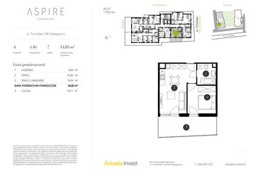 Rzut - Mieszkanie na sprzedaż 2 pokoje o powierzchni 34,83 m² - numer A.46 w Aspire