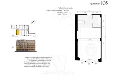 Rzut - Mieszkanie na sprzedaż 1 pokój o powierzchni 54,31 m² - numer G1/5 – 105 w Krupnicza 6/8