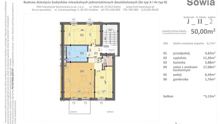 Rzut - Mieszkanie na sprzedaż 3 pokoje o powierzchni 50 m² - numer J2 w Sowia