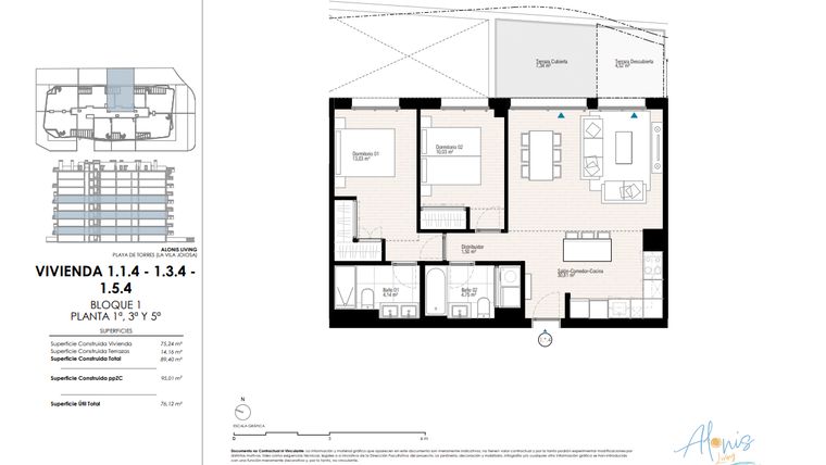 Rzut - Mieszkanie na sprzedaż 2 pokoje o powierzchni 98,4 m² - numer 114 w Alonis Living