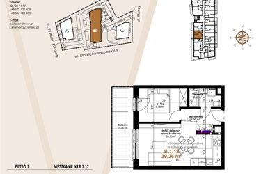 Rzut - Mieszkanie na sprzedaż 2 pokoje o powierzchni 39,26 m² - numer VB.1.12 w Vanda Park