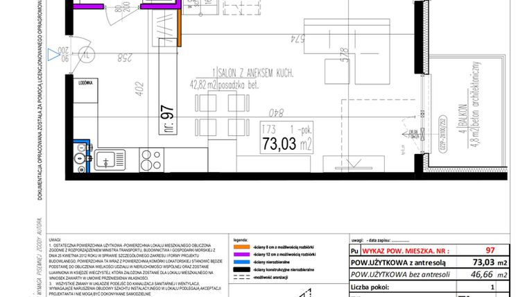 Rzut - Mieszkanie na sprzedaż 1 pokój o powierzchni 73,03 m² - numer 97 w Strumykowa