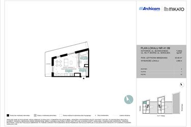 Rzut - Mieszkanie na sprzedaż 1 pokój o powierzchni 33,4 m² - numer A1 89 w Mikato