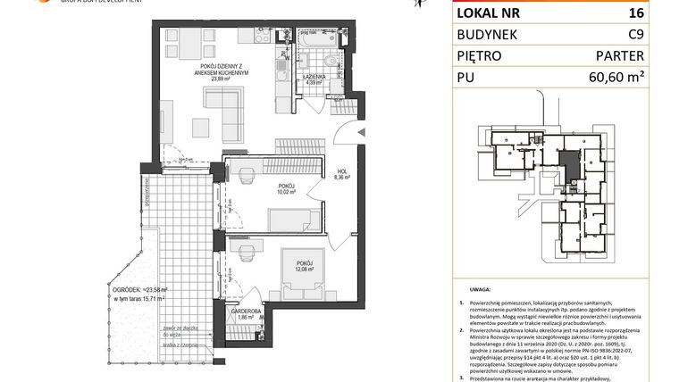 Rzut - Mieszkanie na sprzedaż 3 pokoje o powierzchni 60,6 m² - numer C9.16 w Konstelacja etap V