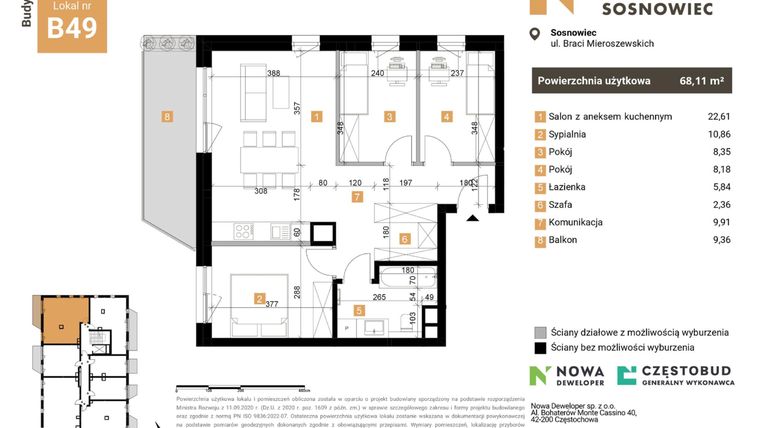 Rzut - Mieszkanie na sprzedaż 4 pokoje o powierzchni 68,11 m² - numer 49 w Nowy Sosnowiec