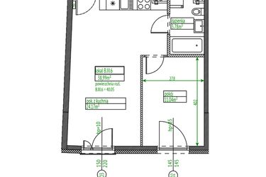 Rzut - Mieszkanie na sprzedaż 2 pokoje o powierzchni 38,99 m² - numer B.III.6 w Osiedle Opolska