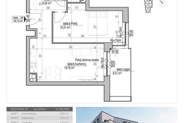 Rzut - Mieszkanie na sprzedaż 2 pokoje o powierzchni 49,15 m² - numer 49 w Aleja