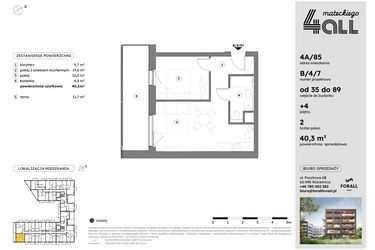 Rzut - Mieszkanie na sprzedaż 2 pokoje o powierzchni 40,21 m² - numer B/4/7 w Osiedle Mateckiego 4ALL