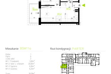 Rzut - Mieszkanie na sprzedaż 2 pokoje o powierzchni 39,59 m² - numer B5M11a w Osiedle Natura Park etap II
