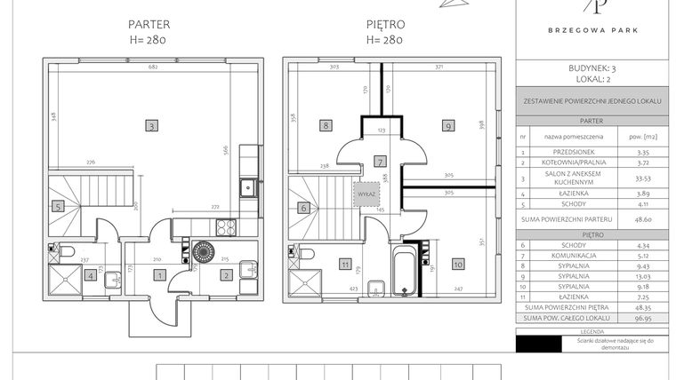 Rzut - Dom na sprzedaż 4 pokoje o powierzchni 96,95 m² - numer 3 LOK. 2 w Brzegowa Park etap 2