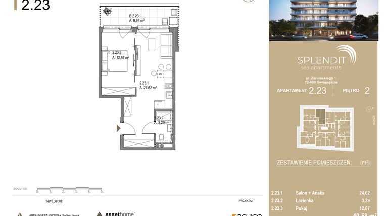 Rzut - Mieszkanie na sprzedaż 2 pokoje o powierzchni 40,58 m² - numer 2.23 w Splendit Świnoujście