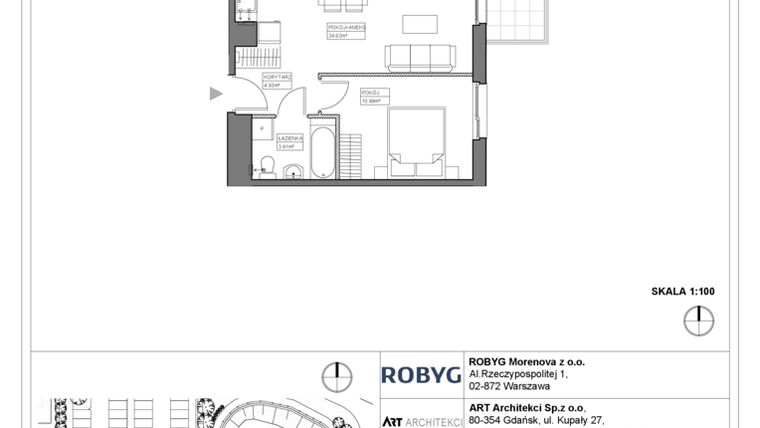Rzut - Mieszkanie na sprzedaż 2 pokoje o powierzchni 44,02 m² - numer 3.14.3M02 w Szumilas bud. 3.11 - 3.15