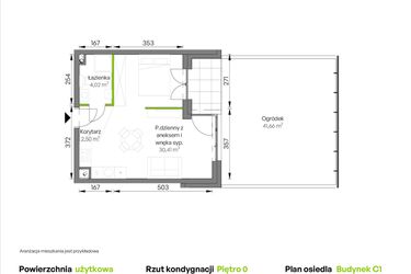 Rzut - Mieszkanie na sprzedaż 1 pokój o powierzchni 36,93 m² - numer C1/00/11 w WUWA Vita