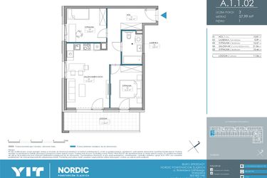 Rzut - Mieszkanie na sprzedaż 3 pokoje o powierzchni 57,99 m² - numer 1.1.1.02 w Nordic Powstańców Śląskich