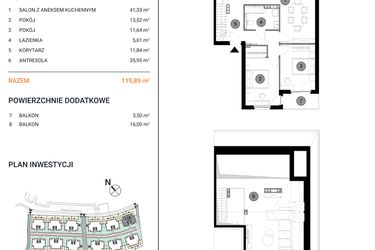 Rzut - Mieszkanie na sprzedaż 3 pokoje o powierzchni 119,89 m² - numer 12E.6 w Wille Miejskie Lekcyjna