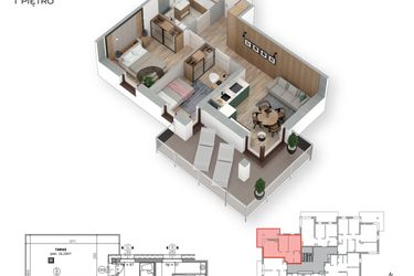 Rzut - Mieszkanie na sprzedaż 3 pokoje o powierzchni 48,51 m² - numer 9 w Villa Park - Etap III