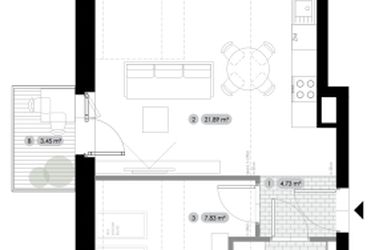 Rzut - Mieszkanie na sprzedaż 2 pokoje o powierzchni 38,26 m² - numer 5.M5 w Stalowa 76