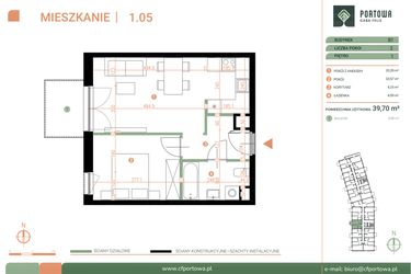 Rzut - Mieszkanie na sprzedaż 2 pokoje o powierzchni 39,7 m² - numer M.01.05 w Casa Feliz Portowa II