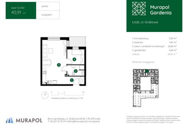 Rzut - Mieszkanie na sprzedaż 1 pokój o powierzchni 40,91 m² - numer 1.C.0.02 w Murapol Gardenia