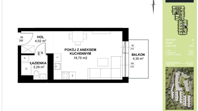 Rzut - Mieszkanie na sprzedaż 1 pokój o powierzchni 26,01 m² - numer B_M31 w Triton Kampinos III