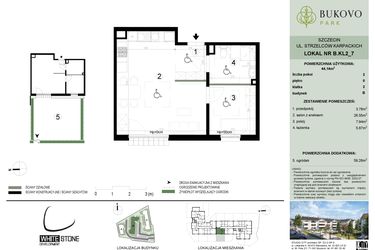 Rzut - Mieszkanie na sprzedaż 2 pokoje o powierzchni 44,14 m² - numer B.2.7 w Bukovo Park
