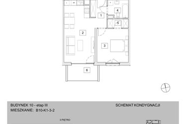 Rzut - Mieszkanie na sprzedaż 2 pokoje o powierzchni 48,12 m² - numer B10-K1-3-2 w Żerniki na Novo III
