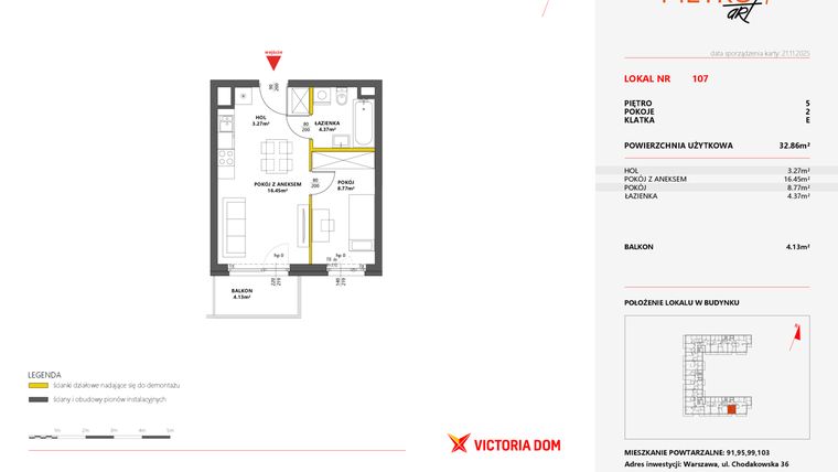 Rzut - Mieszkanie na sprzedaż 2 pokoje o powierzchni 32,86 m² - numer 107 w Metro Art 7