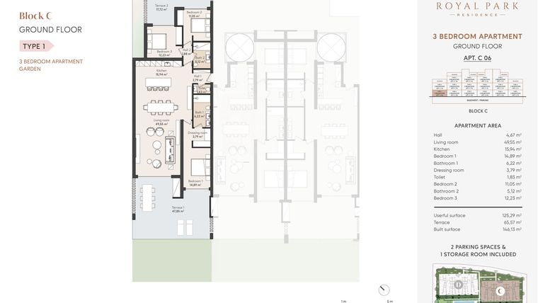 Rzut - Mieszkanie na sprzedaż 2 pokoje o powierzchni 102,55 m² - numer C13 w Royal Park
