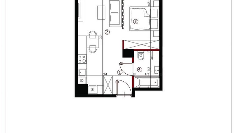 Rzut - Mieszkanie na sprzedaż 1 pokój o powierzchni 39,56 m² - numer 17 w Andersa 3
