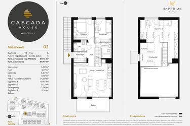 Rzut - Mieszkanie na sprzedaż 4 pokoje o powierzchni 89,44 m² - numer 10.2 w CASCADA House