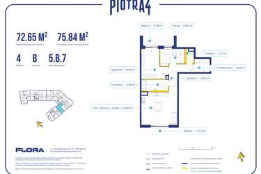 Rzut - Mieszkanie na sprzedaż 3 pokoje o powierzchni 72,65 m² - numer 5B7 w Piotra 4