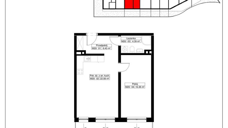 Rzut - Mieszkanie na sprzedaż 2 pokoje o powierzchni 49,28 m² - numer 20 w Światowida 61B
