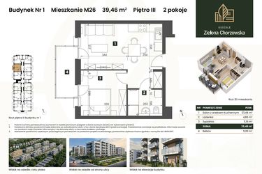 Rzut - Mieszkanie na sprzedaż 2 pokoje o powierzchni 39,46 m² - numer B1.M26 w Osiedle Zielona Chorzowska