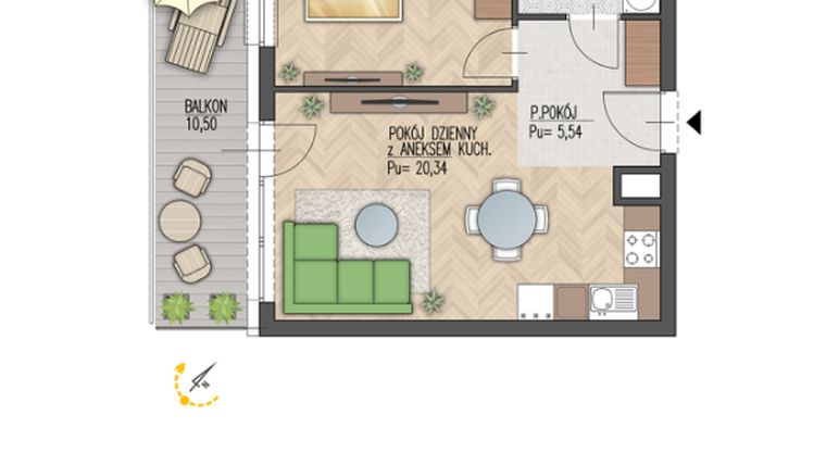Rzut - Mieszkanie na sprzedaż 2 pokoje o powierzchni 41,84 m² - numer 76 w Enklawa Starosielce