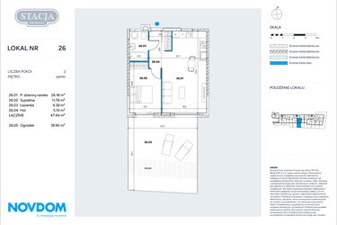 Rzut - Mieszkanie na sprzedaż 2 pokoje o powierzchni 47,44 m² - numer 26 w Stacja Grodzisk