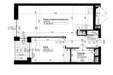 Rzut - Mieszkanie na sprzedaż 2 pokoje o powierzchni 50,64 m² - numer A/8/7 w Świerzawska 13