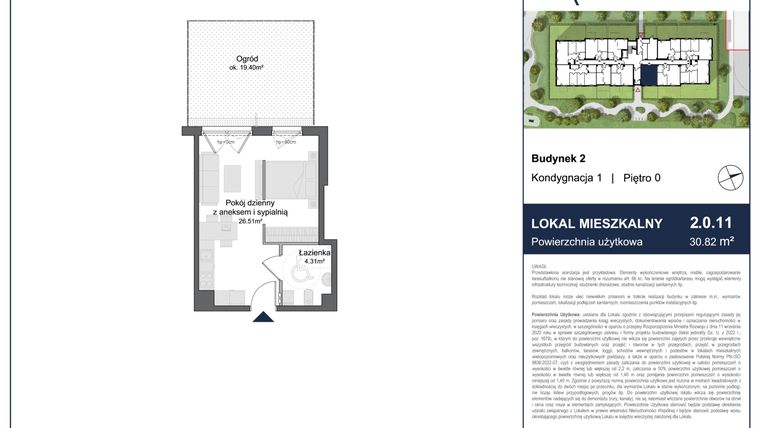 Rzut - Mieszkanie na sprzedaż 1 pokój o powierzchni 30,82 m² - numer 2.0.11 w Rytelska