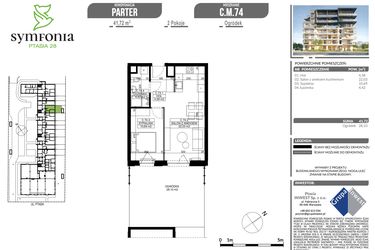 Rzut - Mieszkanie na sprzedaż 2 pokoje o powierzchni 41,72 m² - numer C.74 w Symfonia Ptasia 28