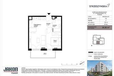 Rzut - Mieszkanie na sprzedaż 2 pokoje o powierzchni 36,9 m² - numer 77E.15 w Strzeszyńska 77