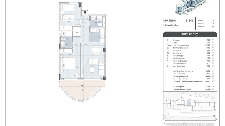 Rzut - Mieszkanie na sprzedaż 2 pokoje o powierzchni 89 m² - numer B-506 w NovaMarina