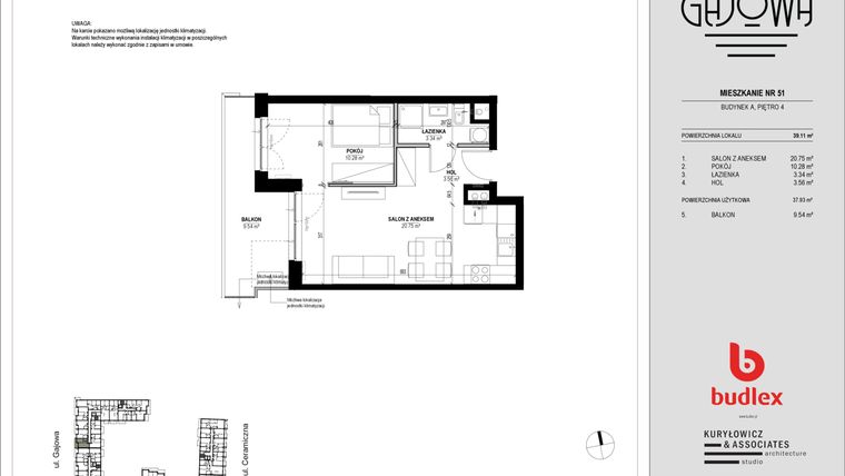 Rzut - Mieszkanie na sprzedaż 2 pokoje o powierzchni 39,29 m² - numer 51 w Gajowa bud. A
