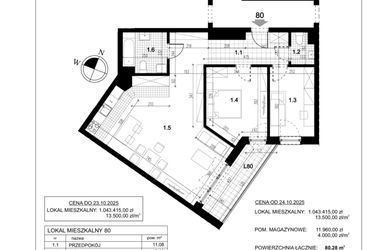 Rzut - Mieszkanie na sprzedaż 3 pokoje o powierzchni 77,29 m² - numer C.80 w Przewóz 4