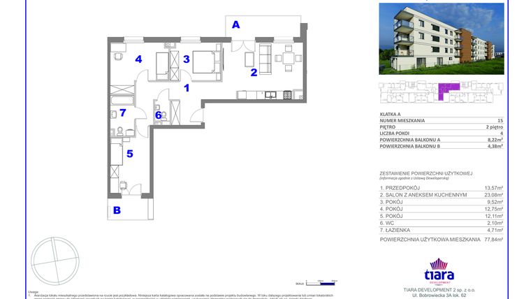 Rzut - Mieszkanie na sprzedaż 4 pokoje o powierzchni 77,84 m² - numer 15 w Osiedle Janowiecka
