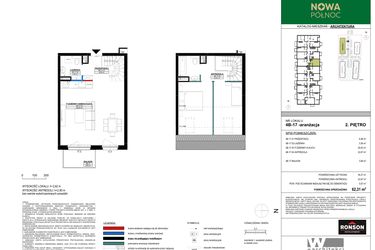 Rzut - Mieszkanie na sprzedaż 3 pokoje o powierzchni 61,8 m² - numer 4B_17 w Nowa Północ etap 2